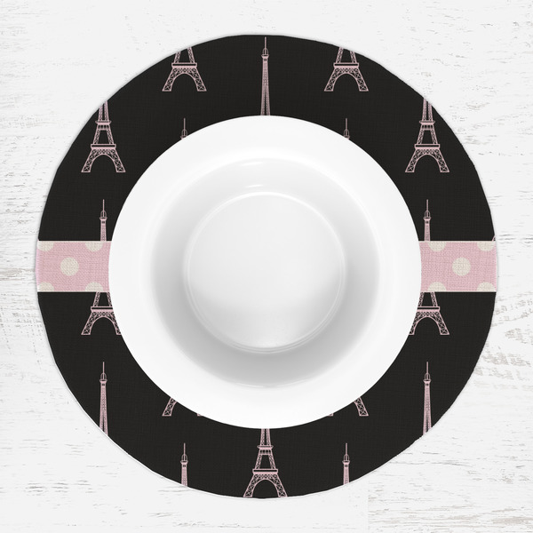 Black Eiffel Tower Round Linen Placemats - LIFESTYLE (single)