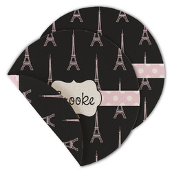 Black Eiffel Tower Round Linen Placemat - Double Sided (Personalized)