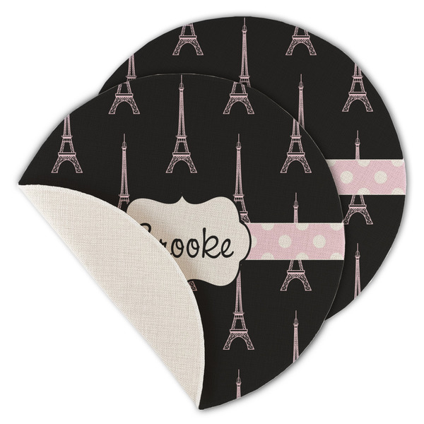 Black Eiffel Tower Round Linen Placemats - MAIN (Single Sided)