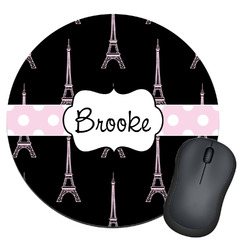 Black Eiffel Tower Round Mouse Pad (Personalized)