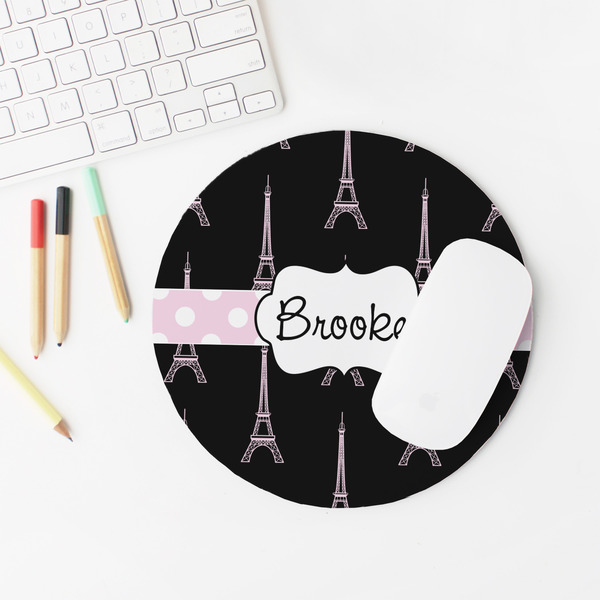 Black Eiffel Tower Round Mousepad - LIFESTYLE 2