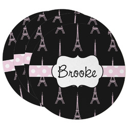Black Eiffel Tower Round Paper Coasters w/ Name or Text