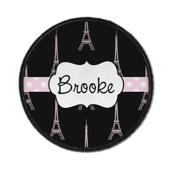 Custom Black Eiffel Tower Iron On Round Patch w/ Name or Text