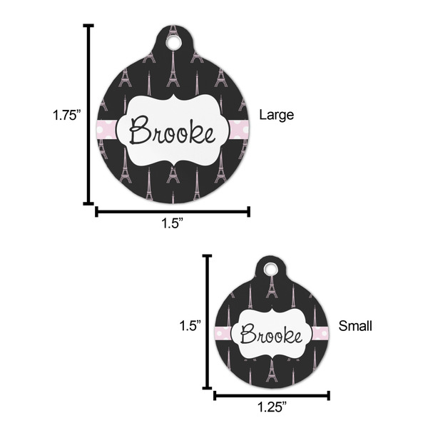 Black Eiffel Tower Round Pet ID Tag - Large - Comparison Scale