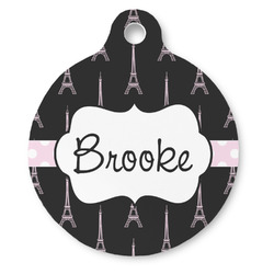 Black Eiffel Tower Round Pet ID Tag (Personalized)