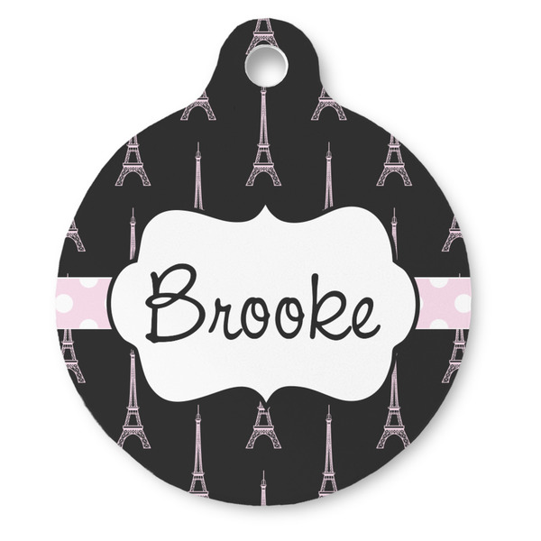 Custom Black Eiffel Tower Round Pet ID Tag (Personalized)