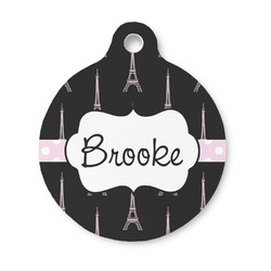Black Eiffel Tower Round Pet ID Tag - Small (Personalized)