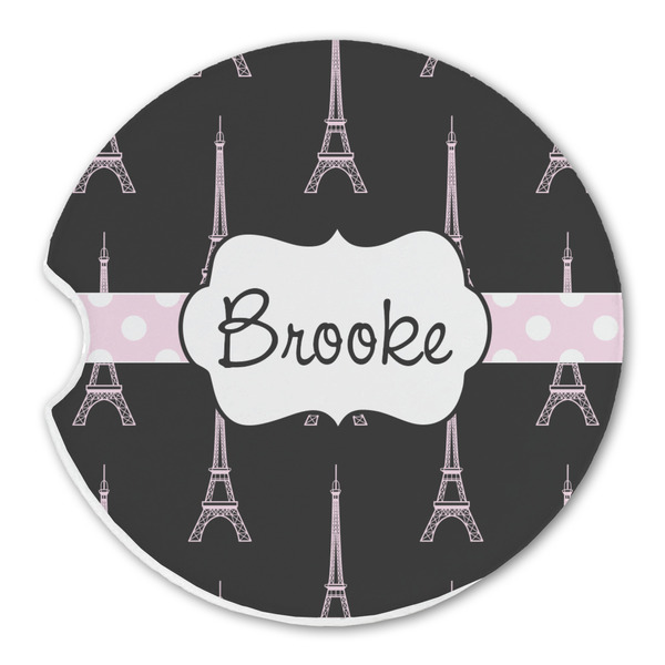 Custom Black Eiffel Tower Sandstone Car Coaster - Single (Personalized)