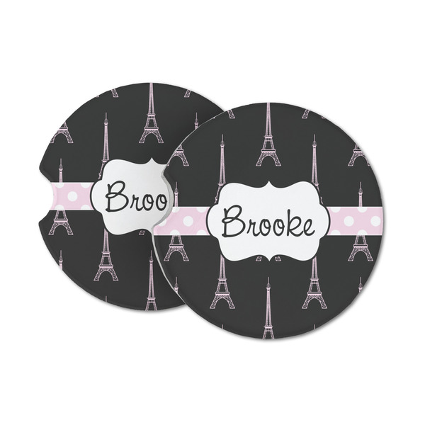 Custom Black Eiffel Tower Sandstone Car Coasters - Set of 2 (Personalized)