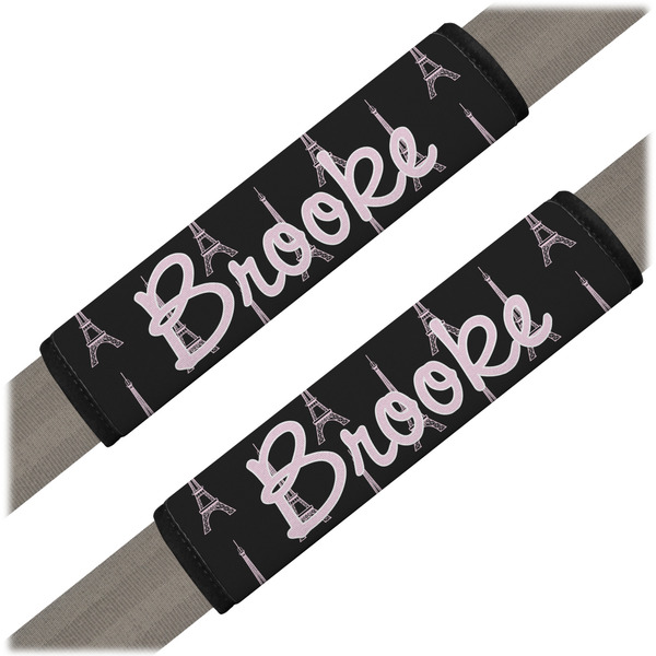 Custom Black Eiffel Tower Seat Belt Covers (Set of 2) (Personalized)