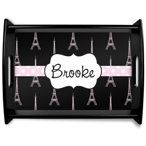 Custom Black Eiffel Tower Black Wooden Tray - Large (Personalized)