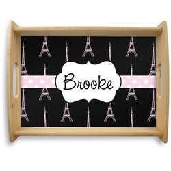 Black Eiffel Tower Natural Wooden Tray - Large (Personalized)