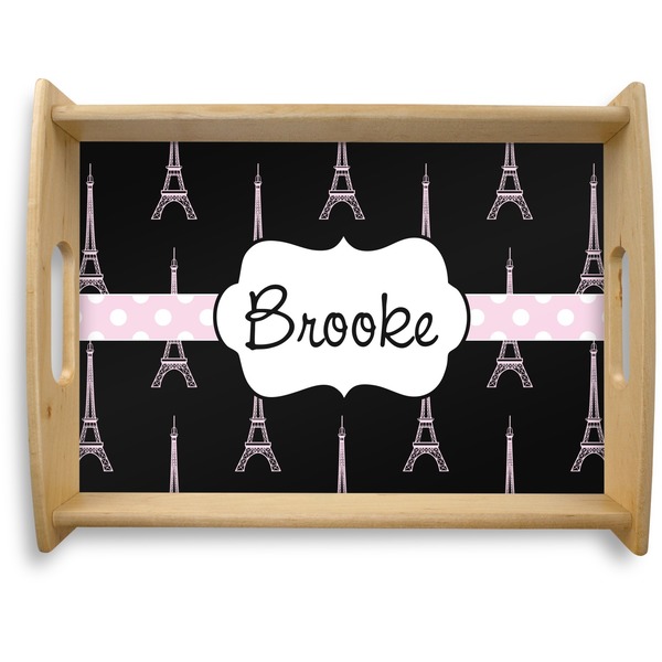 Custom Black Eiffel Tower Natural Wooden Tray - Large (Personalized)