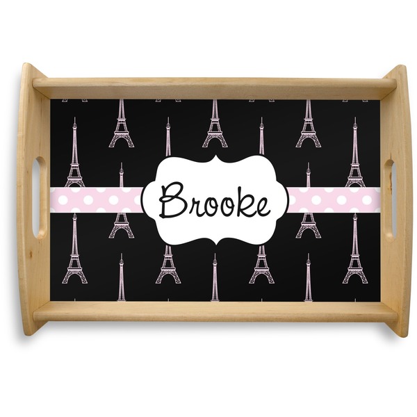 Custom Black Eiffel Tower Natural Wooden Tray - Small (Personalized)