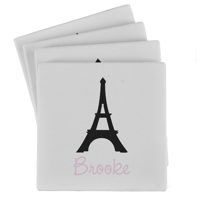Black Eiffel Tower Absorbent Stone Coasters - Set of 4 (Personalized)