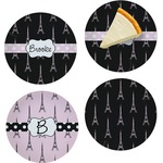 Black Eiffel Tower Set of 4 Glass Appetizer / Dessert Plate 8" (Personalized)