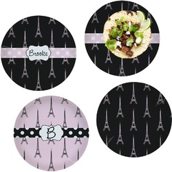 Black Eiffel Tower Set of 4 Glass Lunch / Dinner Plate 10" (Personalized)