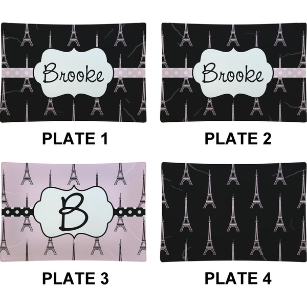 Black Eiffel Tower Set of Rectangular Appetizer / Dessert Plates (Approval)