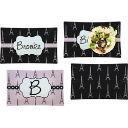 Black Eiffel Tower Set of 4 Glass Rectangular Lunch / Dinner Plate (Personalized)