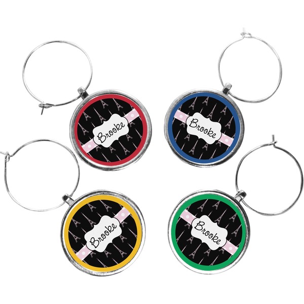 Custom Black Eiffel Tower Wine Charms (Set of 4) (Personalized)