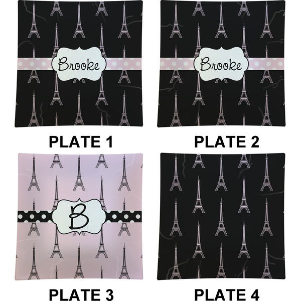 Black Eiffel Tower Set of Square Dinner Plates (Approval)