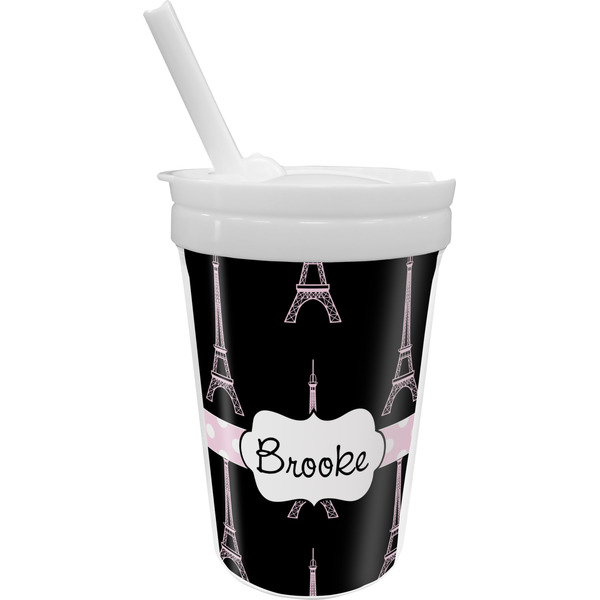 Custom Black Eiffel Tower Sippy Cup with Straw (Personalized)