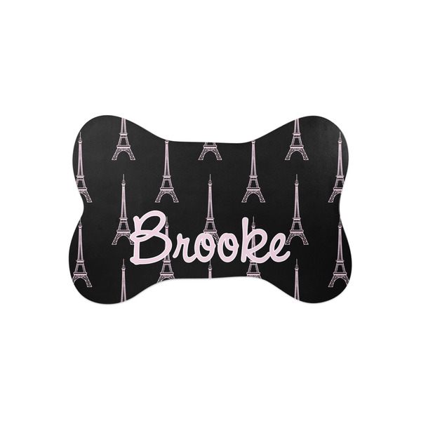 Custom Black Eiffel Tower Bone Shaped Dog Food Mat (Small) (Personalized)