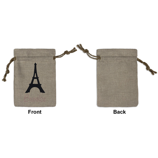 Black Eiffel Tower Small Burlap Gift Bag - Front Approval