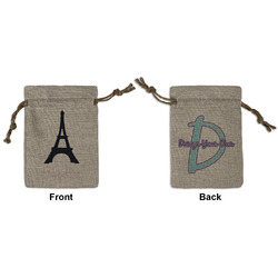 Black Eiffel Tower Small Burlap Gift Bag - Front & Back (Personalized)