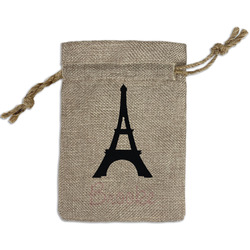 Black Eiffel Tower Small Burlap Gift Bag - Front (Personalized)