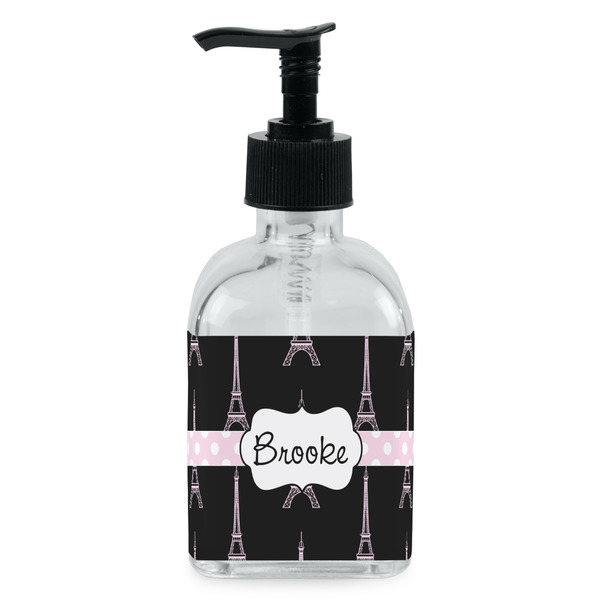 Custom Black Eiffel Tower Glass Soap & Lotion Bottle - Single Bottle (Personalized)
