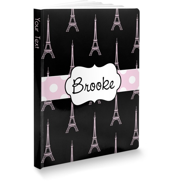Custom Black Eiffel Tower Softbound Notebook - 5.75" x 8" (Personalized)