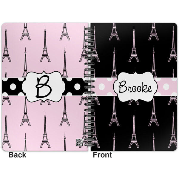 Black Eiffel Tower Spiral Journal 7 x 10 - Apvl