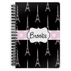 Black Eiffel Tower Spiral Notebook - 7x10 w/ Name or Text