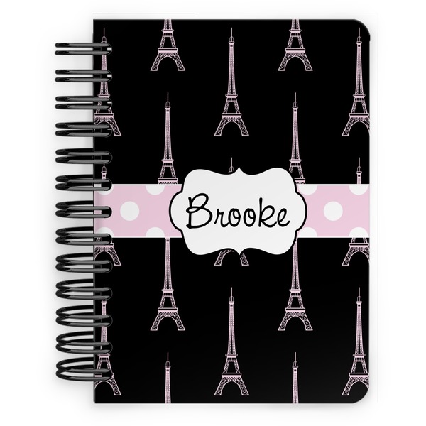 Custom Black Eiffel Tower Spiral Notebook - 5x7 w/ Name or Text