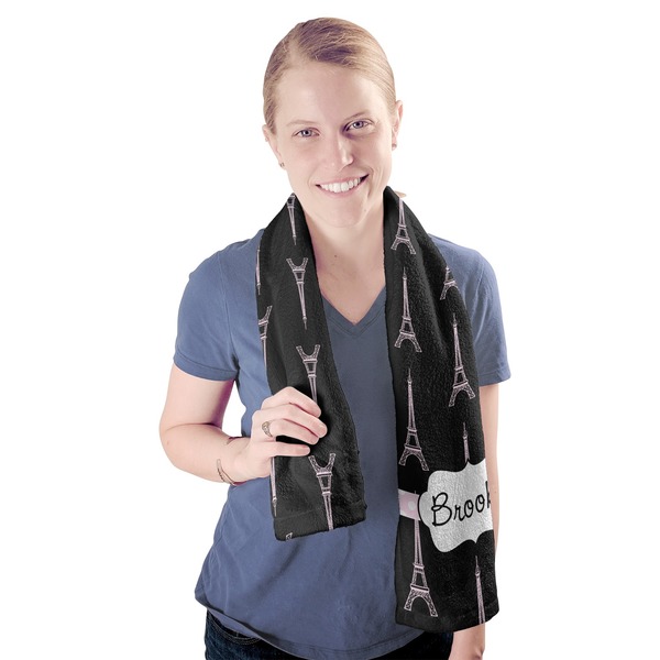 Black Eiffel Tower Sport Towel - Exercise use - Model