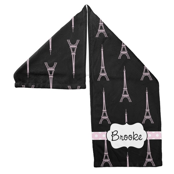 Black Eiffel Tower Sports Towel Folded - Both Sides Showing
