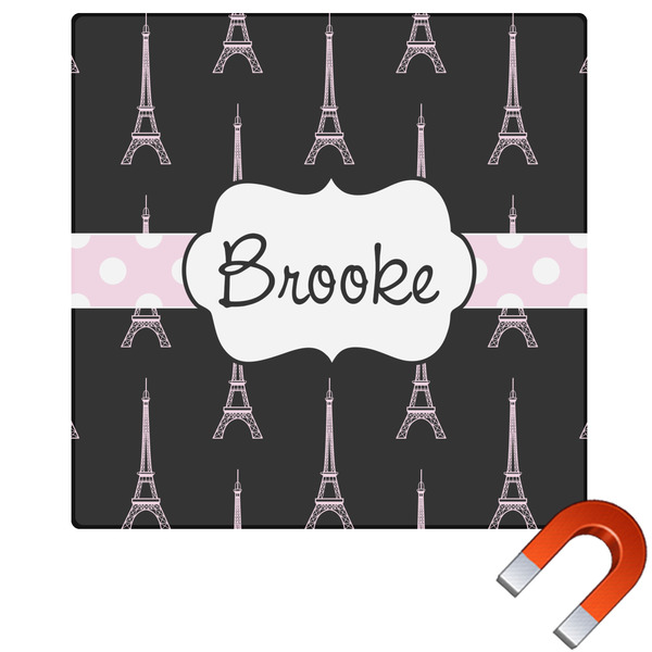 Custom Black Eiffel Tower Square Car Magnet - 10" (Personalized)