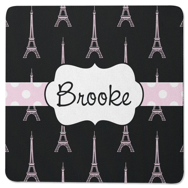 Custom Black Eiffel Tower Square Rubber Backed Coaster (Personalized)