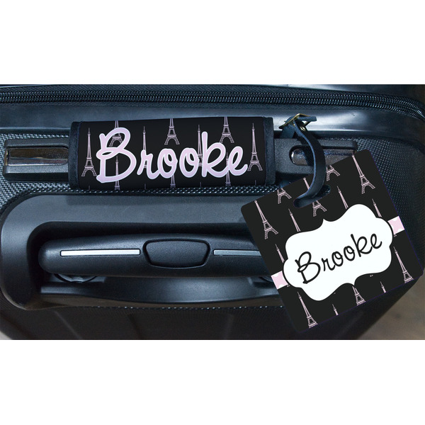 Black Eiffel Tower Square Luggage Tag & Handle Wrap - In Context