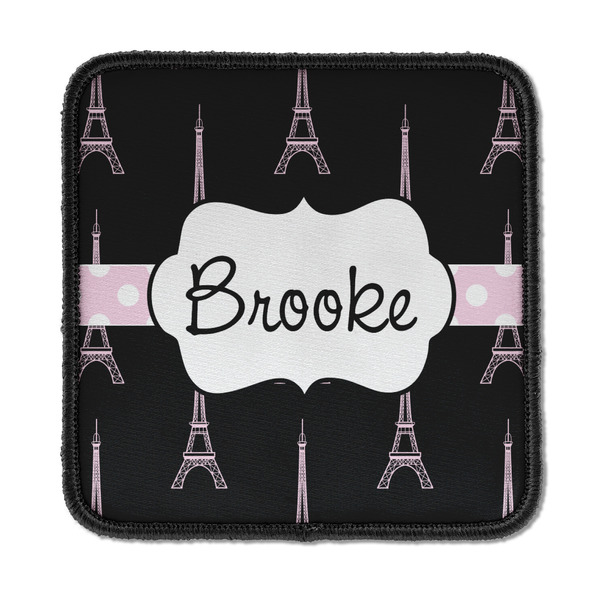 Custom Black Eiffel Tower Iron On Square Patch w/ Name or Text