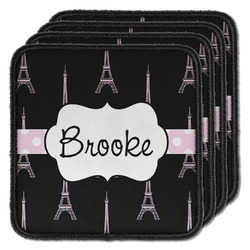 Black Eiffel Tower Iron On Square Patches - Set of 4 w/ Name or Text