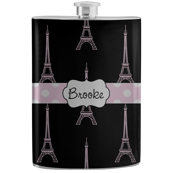 Custom Black Eiffel Tower Stainless Steel Flask (Personalized)