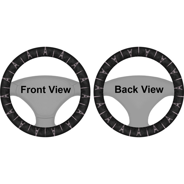 Black Eiffel Tower Steering Wheel Cover- Front and Back