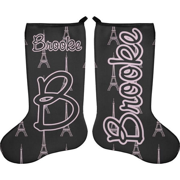 Custom Black Eiffel Tower Holiday Stocking - Double-Sided - Neoprene (Personalized)