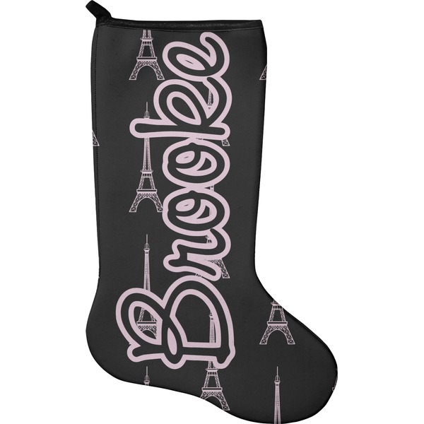 Custom Black Eiffel Tower Holiday Stocking - Single-Sided - Neoprene (Personalized)