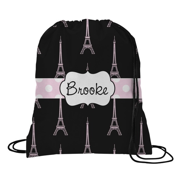 Custom Black Eiffel Tower Drawstring Backpack (Personalized)