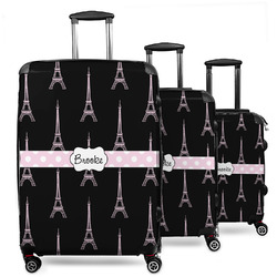 Black Eiffel Tower 3 Piece Luggage Set - 20" Carry On, 24" Medium Checked, 28" Large Checked (Personalized)