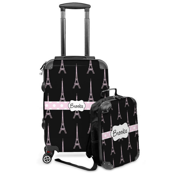 Custom Black Eiffel Tower Kids 2-Piece Luggage Set - Suitcase & Backpack (Personalized)