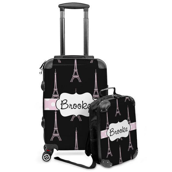Custom Black Eiffel Tower Kids 2-Piece Luggage Set - Suitcase & Backpack (Personalized)